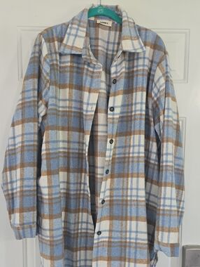 ADORA Plaid Button-Up in Blue, Brown & Cream